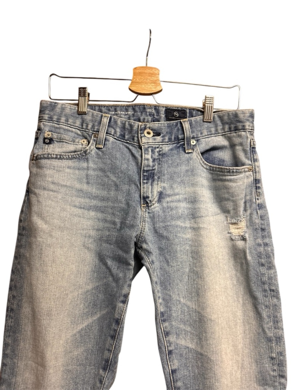 Ag Adriano Goldschmied Light Blue Distressed “The Nolan Ankle” Straight Jeans - Picture 3 of 7